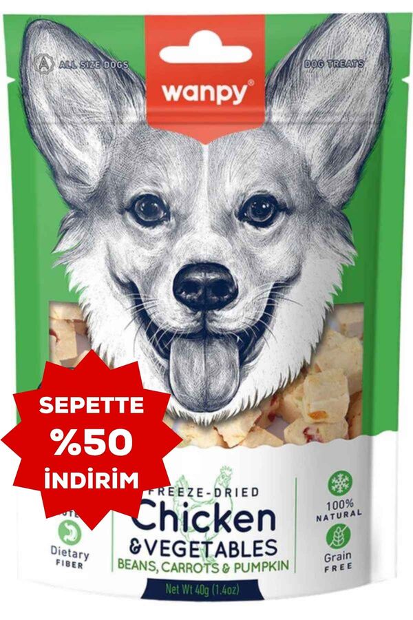 Wanpy Dondurularak Kurutulmuş Tavuk ve Sebzeli Köpek Ödülü 40gr