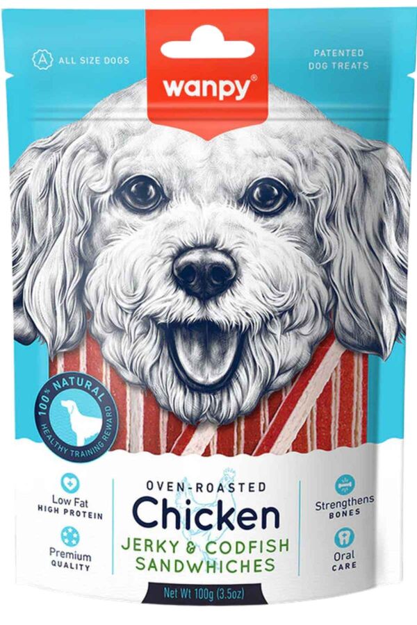 Wanpy Oven Roasted Tavuklu Morina Balıklı Sandviç Köpek Ödülü 100gr