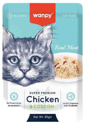 WANPY - Wanpy Pouch Tavuklu ve Morina Balıklı Kedi Konservesi 85gr