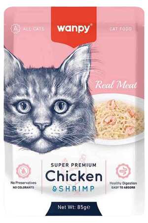 WANPY - Wanpy Pouch Tavuklu ve Karidesli Kedi Konservesi 85gr