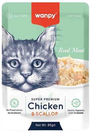 WANPY - Wanpy Pouch Tavuklu ve Deniz Taraklı Kedi Konservesi 85gr