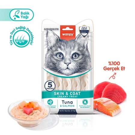 Wanpy Skin&Coat Ton Balığı ve Somonlu Krema Kedi Ödülü 5x14 Gr - Thumbnail