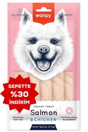 Wanpy Somonlu ve Tavuklu Krema Köpek Ödülü 5x14gr - Thumbnail