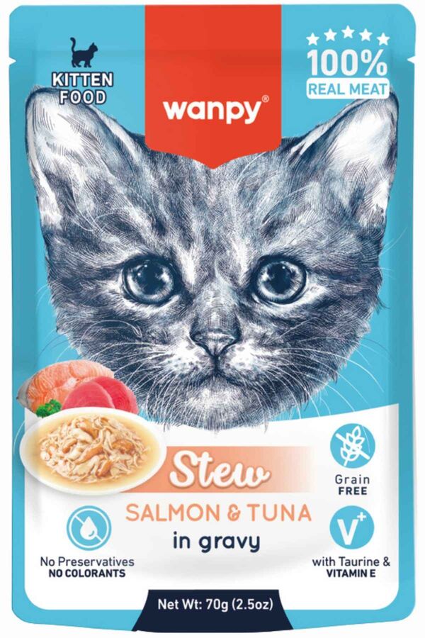 Wanpy Stew Sos İçinde Somon ve Ton Balıklı Yavru Kedi Konservesi 70 Gr