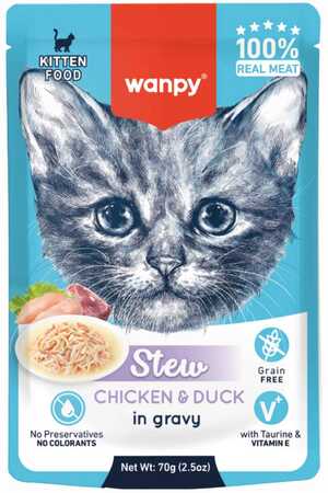 Wanpy Stew Sos İçinde Tavuk ve Ördekli Yavru Kedi Konservesi 70 Gr - Thumbnail