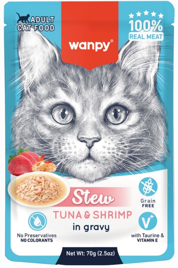 Wanpy Stew Sos İçinde Ton Balıklı ve Karidesli Yetişkin Kedi Konservesi 70 Gr