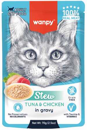 Wanpy Stew Sos İçinde Ton Balıklı ve Tavuklu Yetişkin Kedi Konservesi 70 Gr - Thumbnail