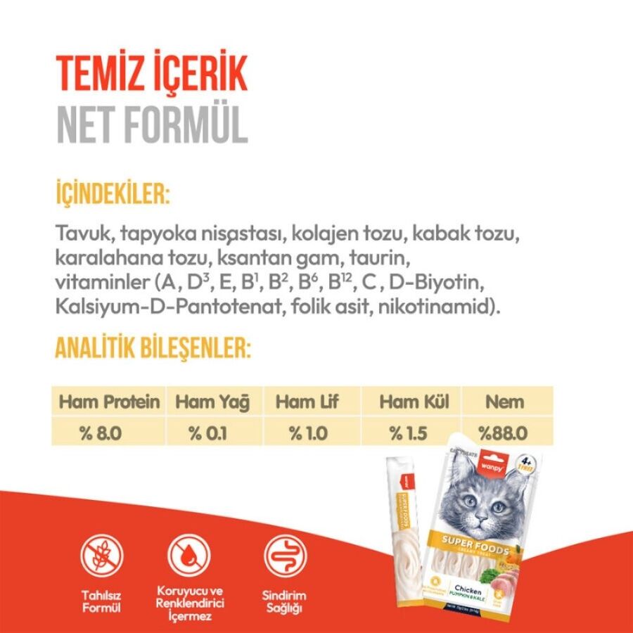 Wanpy Superfood Balkabağı ve Kara Lahanalı Krema Kedi Ödülü 5×14gr