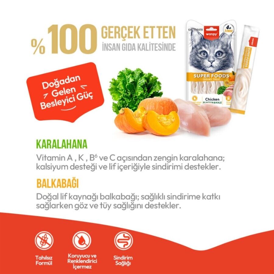 Wanpy Superfood Balkabağı ve Kara Lahanalı Krema Kedi Ödülü 5×14gr