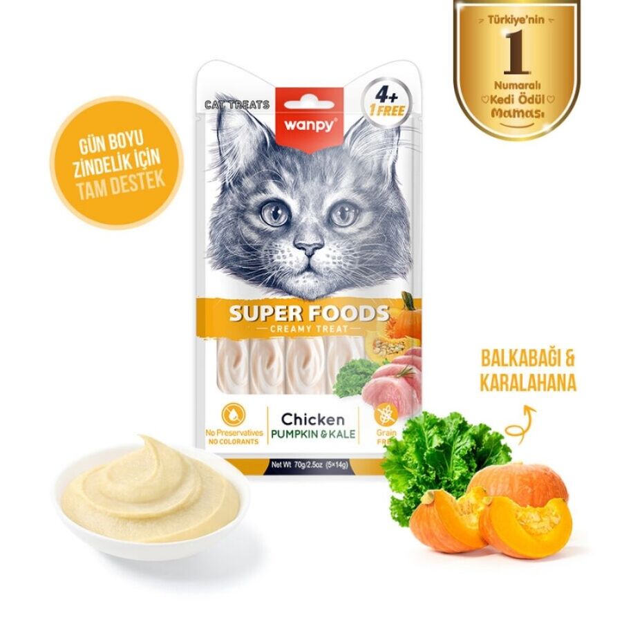 Wanpy Superfood Balkabağı ve Kara Lahanalı Krema Kedi Ödülü 5×14gr