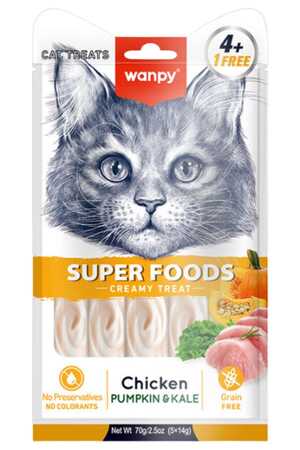 Wanpy Superfood Balkabağı ve Kara Lahanalı Krema Kedi Ödülü 5×14gr - Thumbnail