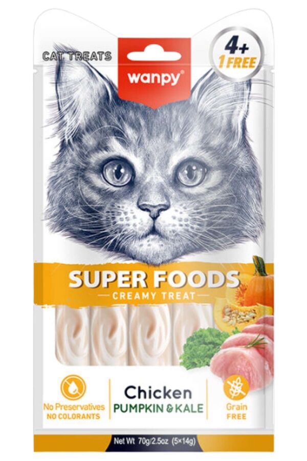 Wanpy Superfood Balkabağı ve Kara Lahanalı Krema Kedi Ödülü 5×14gr