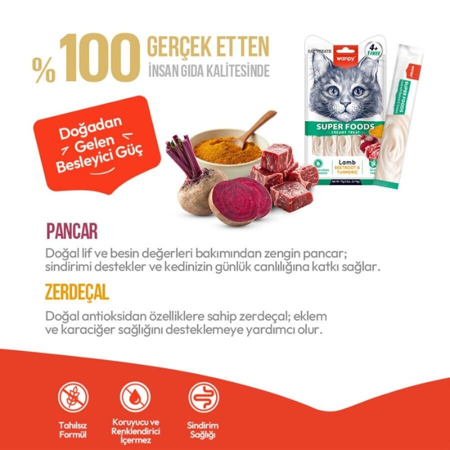 Wanpy Superfood Kuzulu Pancar ve Zerdeçallı Krema Kedi Ödülü 5×14gr