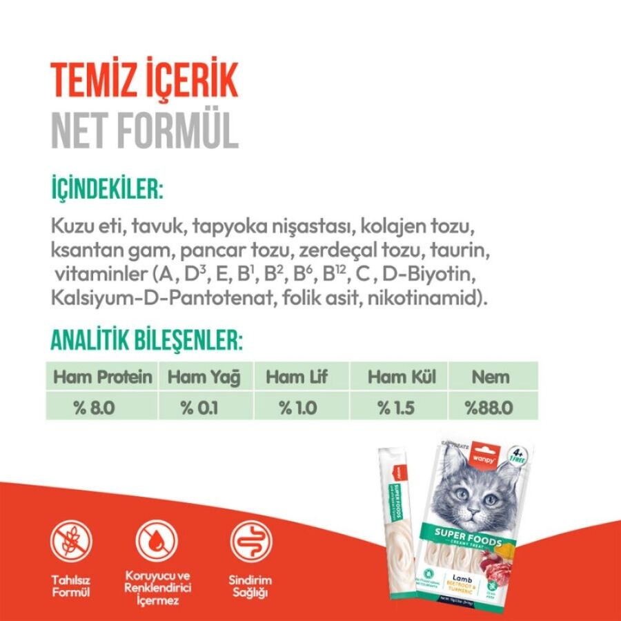 Wanpy Superfood Kuzulu Pancar ve Zerdeçallı Krema Kedi Ödülü 5×14gr
