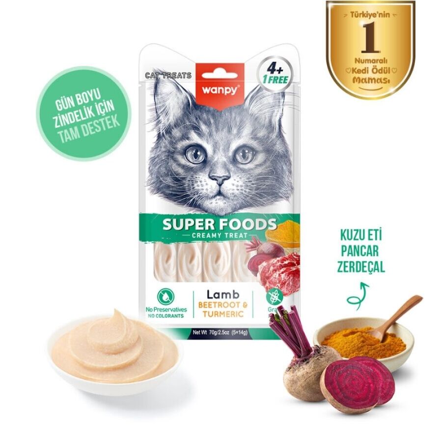 Wanpy Superfood Kuzulu Pancar ve Zerdeçallı Krema Kedi Ödülü 5×14gr