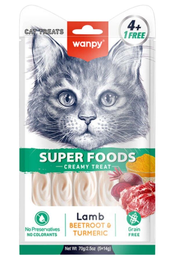 Wanpy Superfood Kuzulu Pancar ve Zerdeçallı Krema Kedi Ödülü 5×14gr