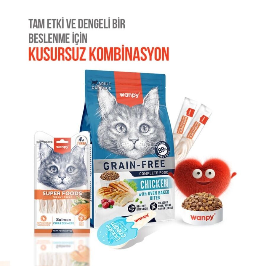 Wanpy Superfood Somonlu Chia ve Deniz Yosunlu Krema Kedi Ödülü 5×14gr