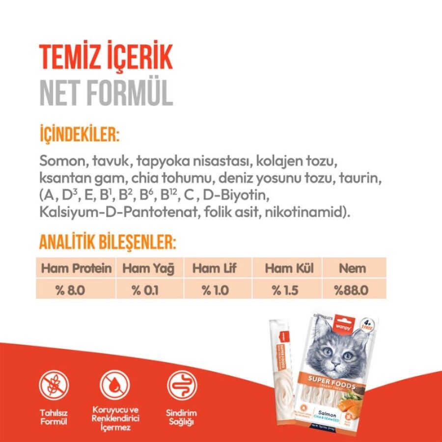 Wanpy Superfood Somonlu Chia ve Deniz Yosunlu Krema Kedi Ödülü 5×14gr