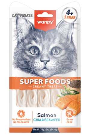 Wanpy Superfood Somonlu Chia ve Deniz Yosunlu Krema Kedi Ödülü 5×14gr - Thumbnail