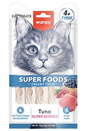 Wanpy Superfood Ton Balıklı Yaban Mersini ve Kızılcıklı Krema Kedi Ödülü 5×14gr - Thumbnail