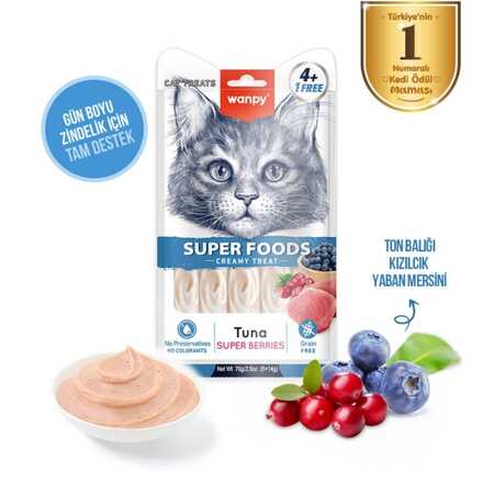 Wanpy Superfood Ton Balıklı Yaban Mersini ve Kızılcıklı Krema Kedi Ödülü 5×14gr - Thumbnail