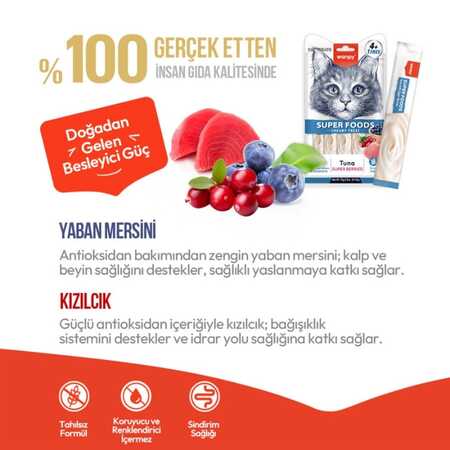 Wanpy Superfood Ton Balıklı Yaban Mersini ve Kızılcıklı Krema Kedi Ödülü 5×14gr - Thumbnail