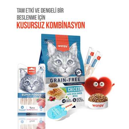 Wanpy Superfood Ton Balıklı Yaban Mersini ve Kızılcıklı Krema Kedi Ödülü 5×14gr - Thumbnail