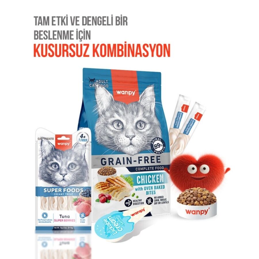 Wanpy Superfood Ton Balıklı Yaban Mersini ve Kızılcıklı Krema Kedi Ödülü 5×14gr