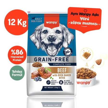 WANPY - Wanpy Tahılsız Sığır Etli Yetişkin Köpek Maması 12kg