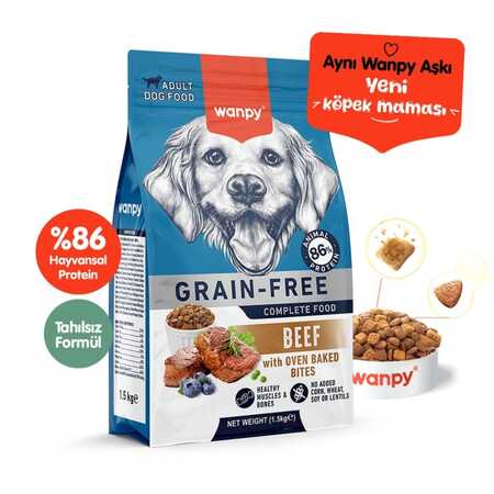 Wanpy Tahılsız Sığır Etli Yetişkin Köpek Maması 1,5 kg - Thumbnail