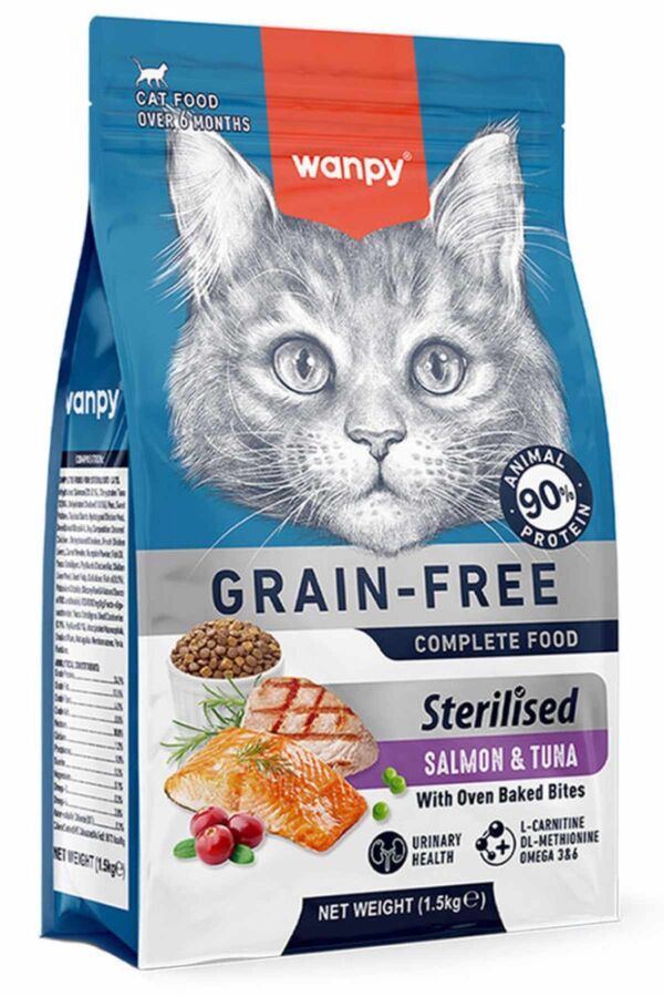 Wanpy Tahılsız Somon ve Tuna Balıklı Kısırlaştırılmış Kedi Maması 1,5kg