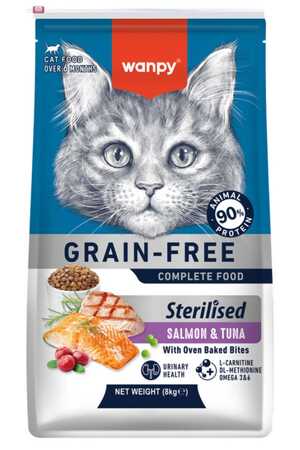 WANPY - Wanpy Tahılsız Somon ve Tuna Balıklı Kısırlaştırılmış Kedi Maması 8kg