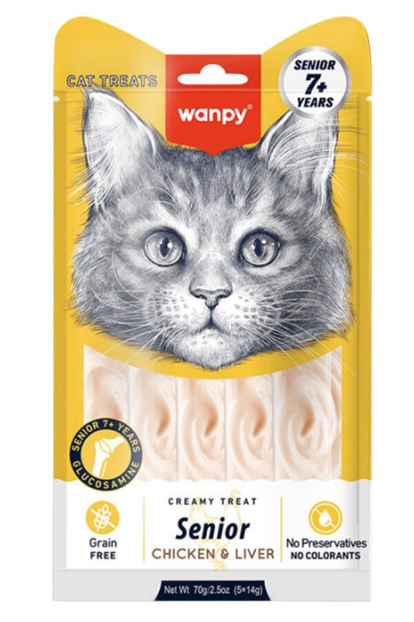Wanpy Tavuklu ve Ciğerli 7+ Yaş Kedi Krema Ödülü 5×14gr