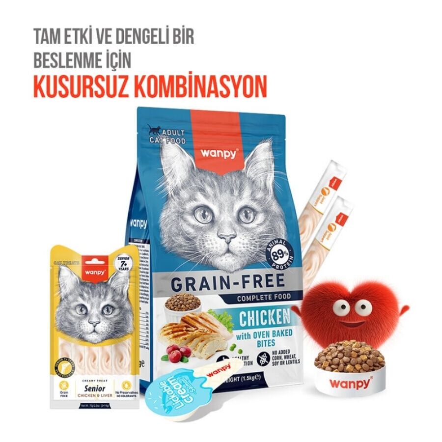 Wanpy Tavuklu ve Ciğerli 7+ Yaş Kedi Krema Ödülü 5×14gr