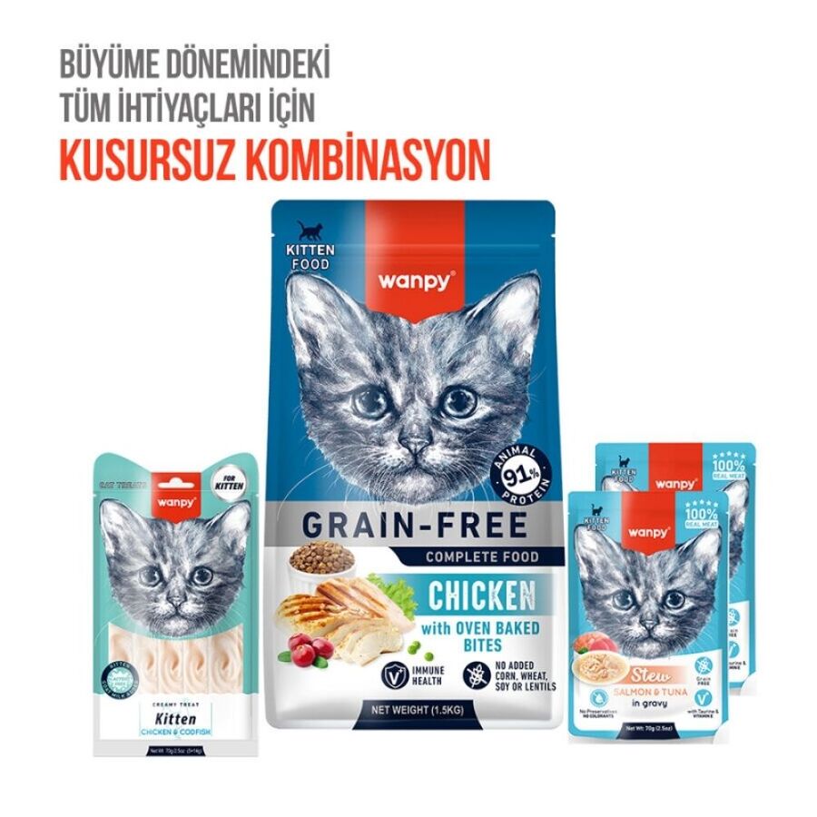 Wanpy Tavuklu ve Morinalı Yavru Kedi Krema Ödülü 5×14gr