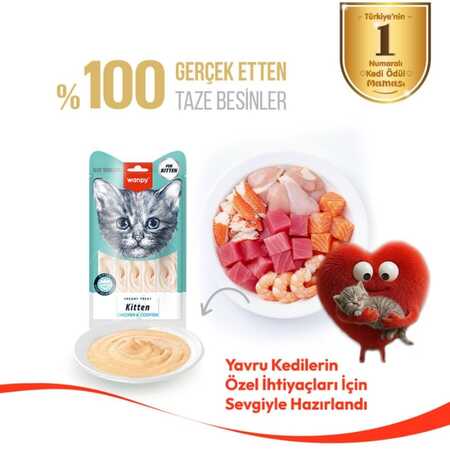 Wanpy Tavuklu ve Morinalı Yavru Kedi Krema Ödülü 5×14gr - Thumbnail
