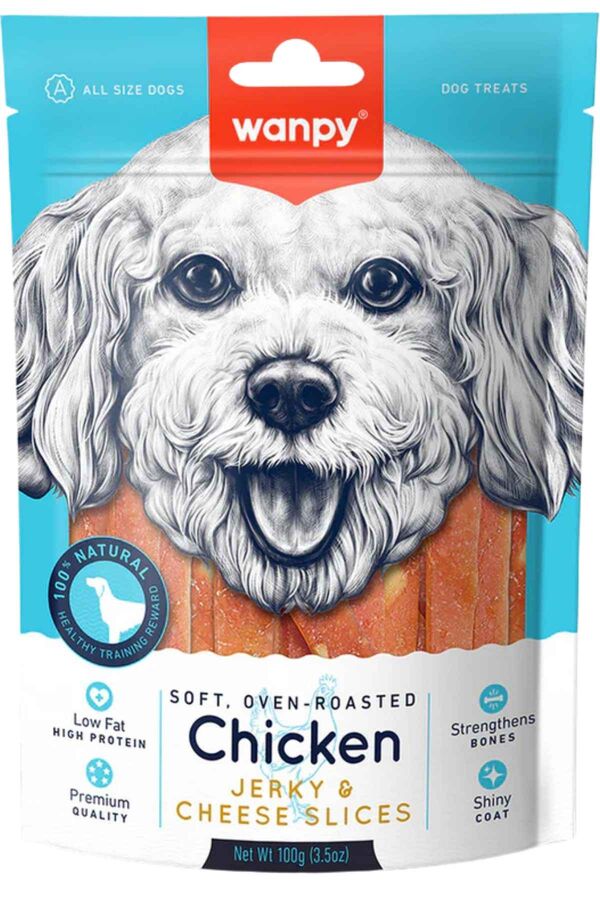 Wanpy Tavuklu ve Peynirli Dilimlenmiş Yumuşak Köpek Ödülü 100gr