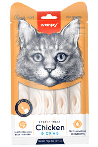 WANPY - Wanpy Tavuklu ve Yengeçli Sıvı Kedi Ödül Maması 5x14gr WANPY - Wanpy Tavuklu ve Yengeçli Sıvı Kedi Ödül Maması 5x14gr
