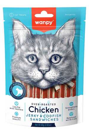 WANPY - Wanpy Tavuklu ve Morina Balıklı Kedi Ödülü 80gr