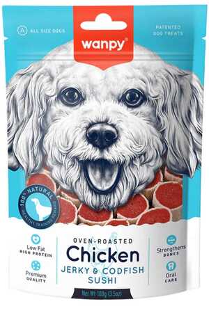 WANPY - Wanpy Tavuk ve Morina Balıklı Köpek Ödülü 100gr WANPY - Wanpy Tavuk ve Morina Balıklı Köpek Ödülü 100gr