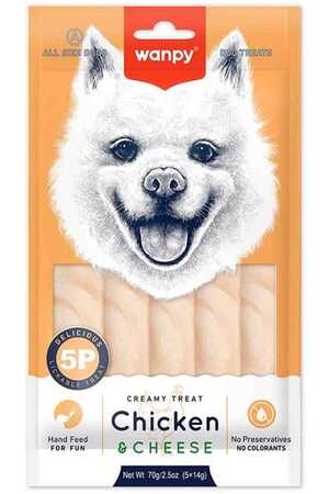 WANPY - Wanpy Tavuklu ve Peynirli Krema Köpek Ödülü 5x14gr WANPY - Wanpy Tavuklu ve Peynirli Krema Köpek Ödülü 5x14gr