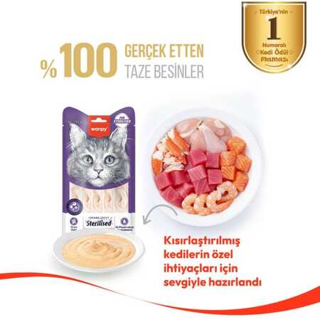 Wanpy Ton Balıklı ve Kızılcıklı Kısırlaştırılmış Kedi Krema Ödülü 5×14gr - Thumbnail