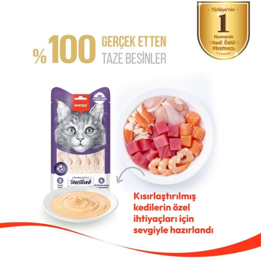 Wanpy Ton Balıklı ve Kızılcıklı Kısırlaştırılmış Kedi Krema Ödülü 5×14gr
