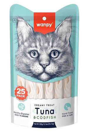 WANPY - Wanpy Ton ve Morina Balıklı Krema Kedi Ödülü 25*14gr  WANPY - Wanpy Ton ve Morina Balıklı Krema Kedi Ödülü 25*14gr