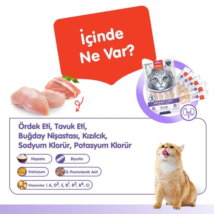 Wanpy Urinary Care Ördekli ve Tavuklu Krema Kedi Ödülü 5x14 Gr