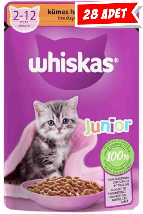 Whiskas Pouch Gravy Soslu Kümes Hayvanlı Yavru Kedi Konservesi 28x85gr 28li