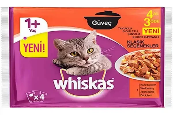 Whiskas Pouch Güveç Et Çeşitli Yetişkin Kedi Konservesi 4x85gr (4lü)
