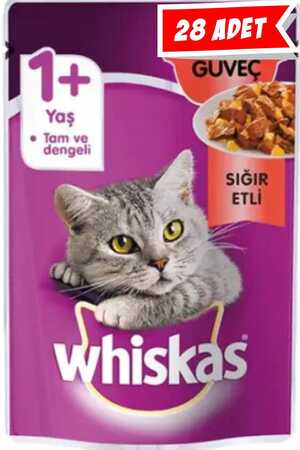 WHISKAS - Whiskas Pouch Güveç Sığır Etli Yetişkin Kedi Konservesi 28x85gr 28li