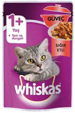 WHISKAS - Whiskas Pouch Güveç Sığır Etli Yetişkin Kedi Konservesi 85gr