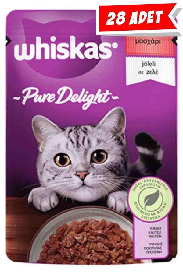 Whiskas Pouch Pure Delight Sığır Etli Yetişkin Kedi Konservesi 28x85gr 28li